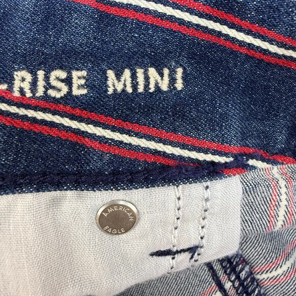 American Eagle Denim Mini Skirt Women's 16R Blue Red White Super Stretch - Picture 7 of 12